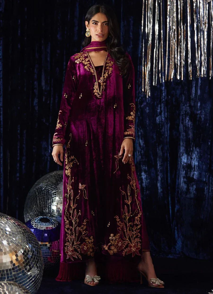 Farah Talib Aziz | Velvet Fete 4 | Arwen Magenta Shirt And Dupatta - Aqsa Fabrics