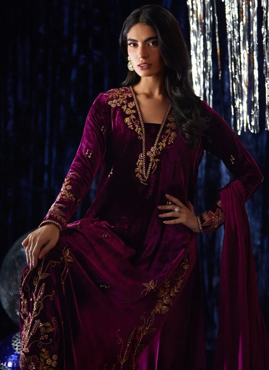 Farah Talib Aziz | Velvet Fete 4 | Arwen Magenta Shirt And Dupatta - Aqsa Fabrics