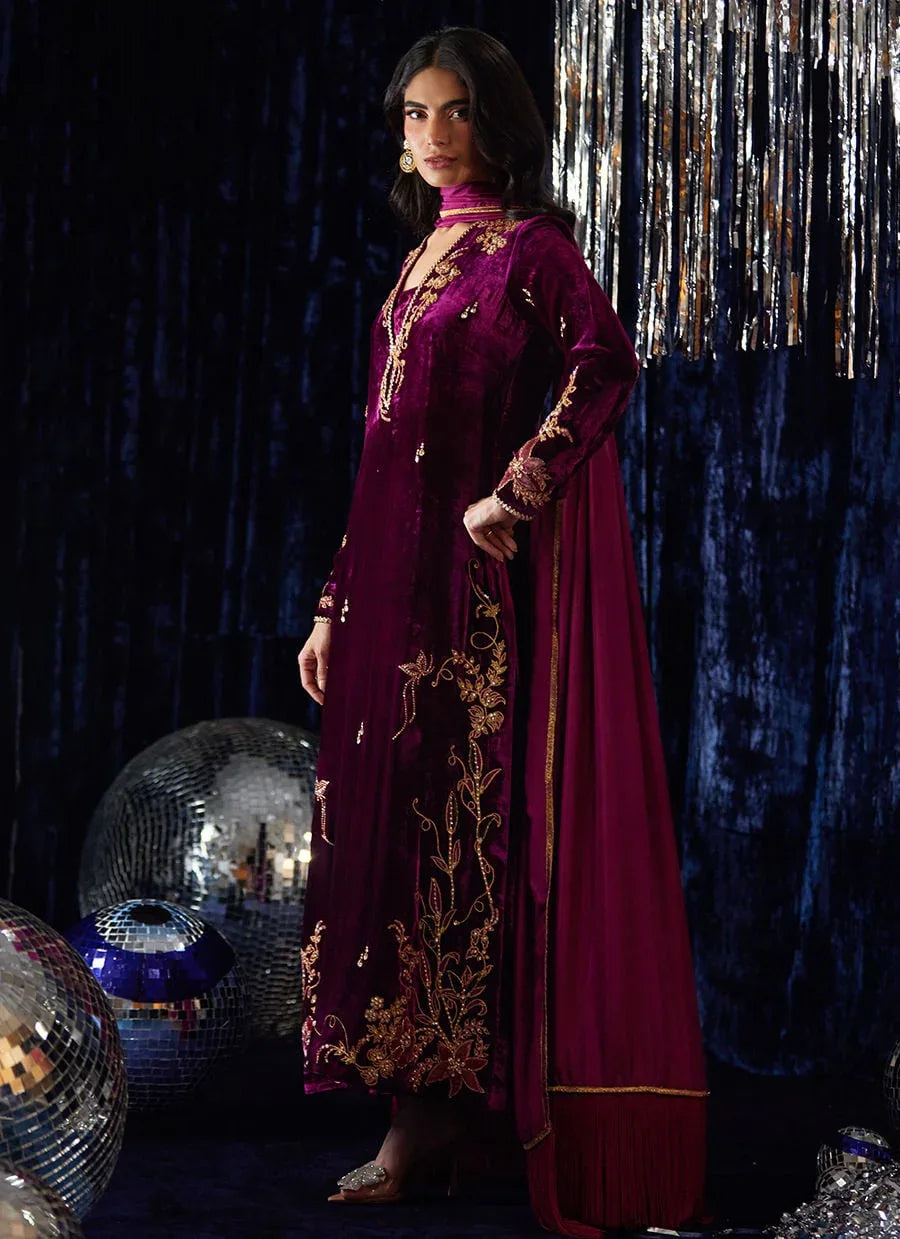 Farah Talib Aziz | Velvet Fete 4 | Arwen Magenta Shirt And Dupatta - Aqsa Fabrics