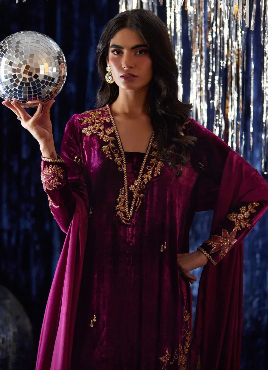 Farah Talib Aziz | Velvet Fete 4 | Arwen Magenta Shirt And Dupatta - Aqsa Fabrics