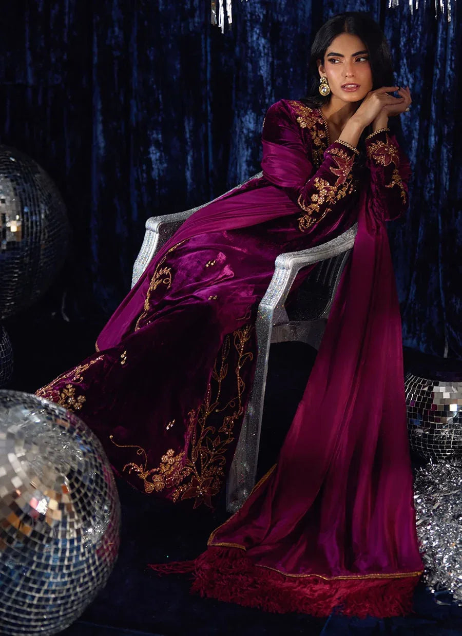 Farah Talib Aziz | Velvet Fete 4 | Arwen Magenta Shirt And Dupatta - Aqsa Fabrics