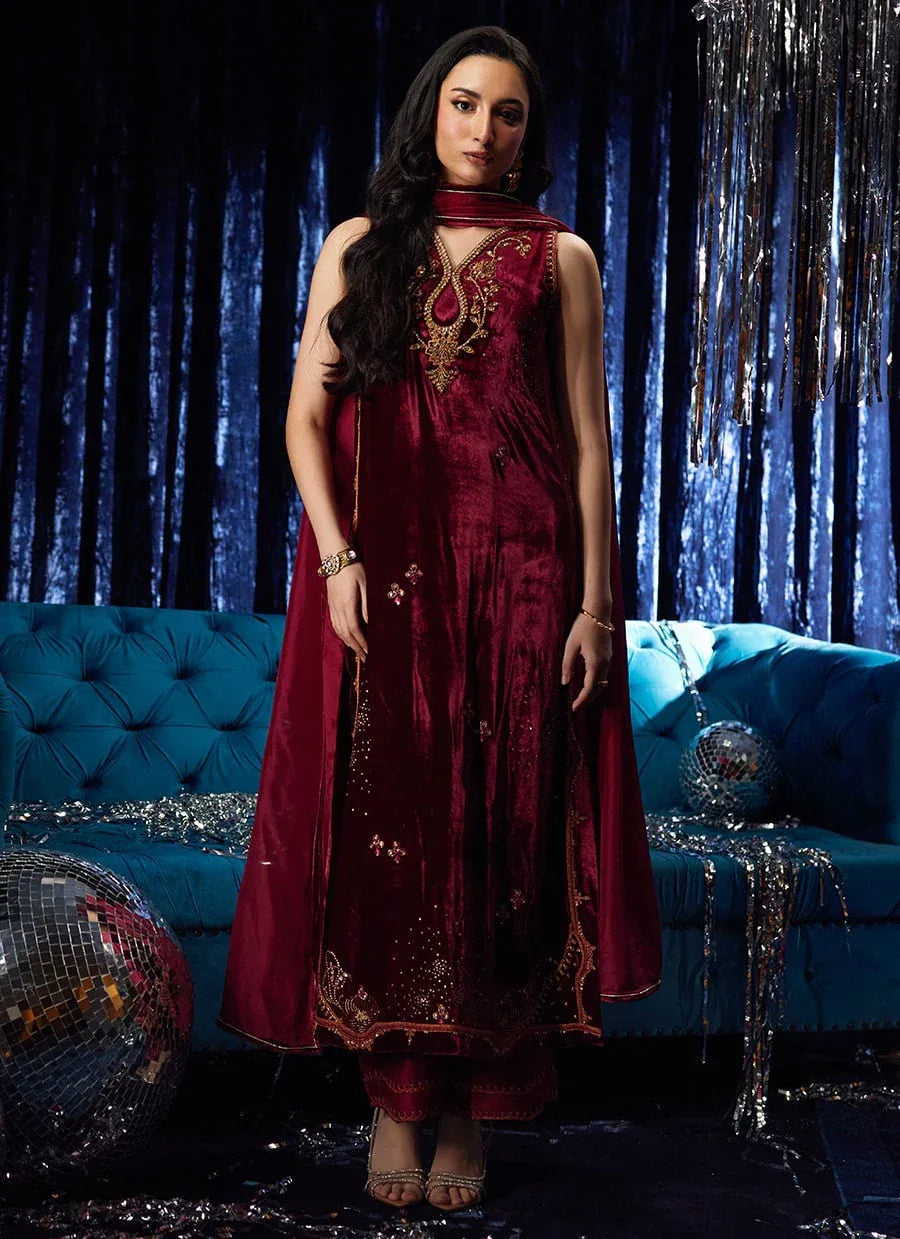 Farah Talib Aziz | Velvet Fete 4 | Arden Garnet Shirt And Dupatta - Aqsa Fabrics