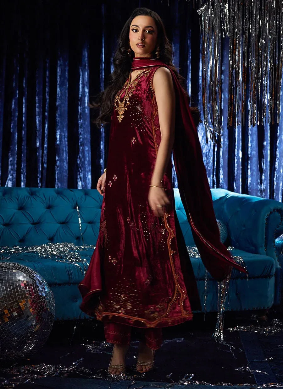 Farah Talib Aziz | Velvet Fete 4 | Arden Garnet Shirt And Dupatta - Aqsa Fabrics