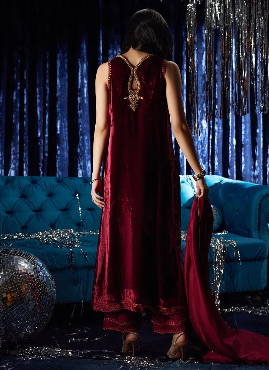 Farah Talib Aziz | Velvet Fete 4 | Arden Garnet Shirt And Dupatta - Aqsa Fabrics