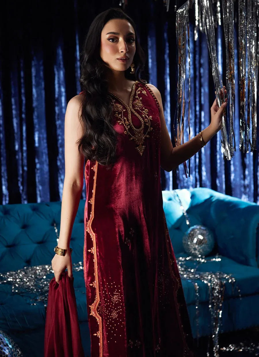 Farah Talib Aziz | Velvet Fete 4 | Arden Garnet Shirt And Dupatta - Aqsa Fabrics