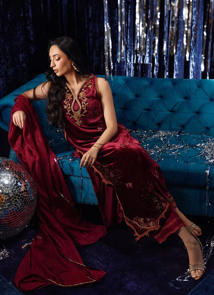 Farah Talib Aziz | Velvet Fete 4 | Arden Garnet Shirt And Dupatta - Aqsa Fabrics