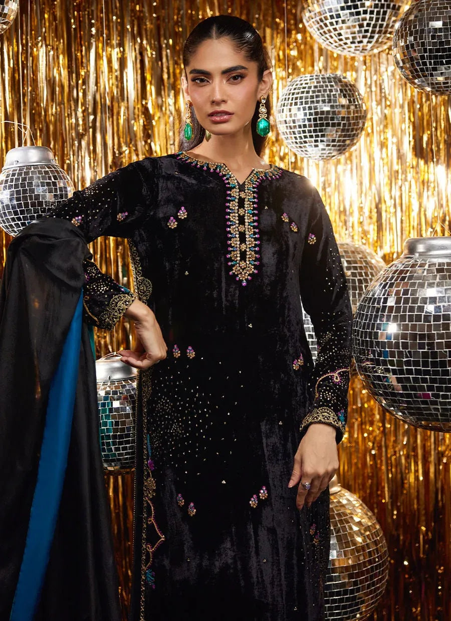 Farah Talib Aziz | Velvet Fete 4 | Masika Black Shirt And Dupatta - Aqsa Fabrics