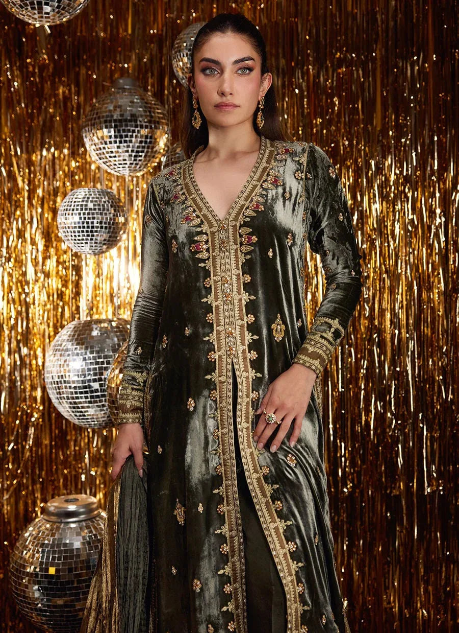 Farah Talib Aziz | Velvet Fete 4 | Sarina Slate Shirt And Dupatta - Aqsa Fabrics