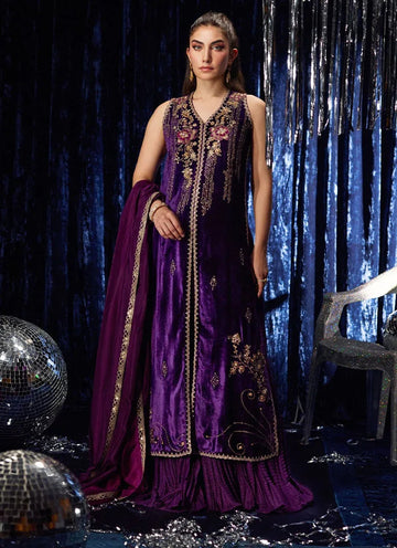 Farah Talib Aziz | Velvet Fete 4 | Amima Aubergine Shirt And Dupatta - Aqsa Fabrics