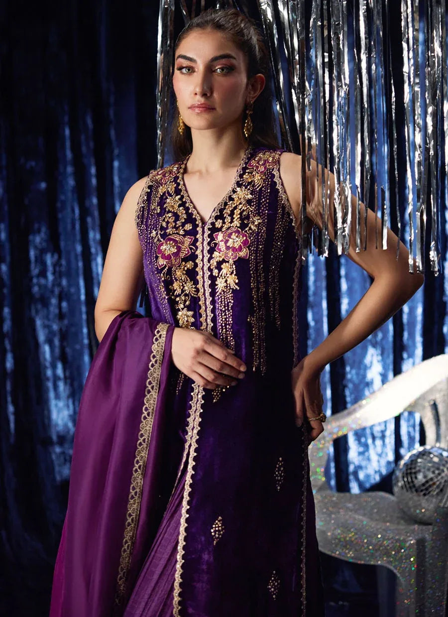 Farah Talib Aziz | Velvet Fete 4 | Amima Aubergine Shirt And Dupatta - Aqsa Fabrics