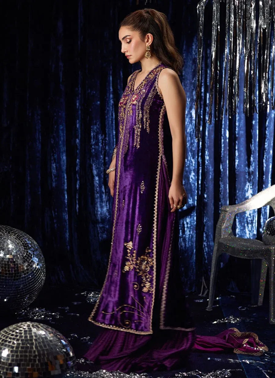 Farah Talib Aziz | Velvet Fete 4 | Amima Aubergine Shirt And Dupatta - Aqsa Fabrics