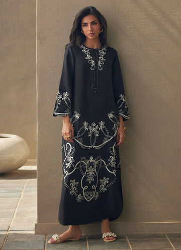 Farah Talib Aziz | Laani The Kaftan Edit | Serai Black Silk - Aqsa Fabrics