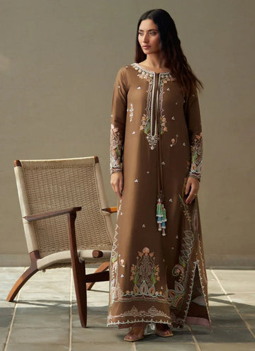Farah Talib Aziz | Laani The Kaftan Edit | Enia Espresso Silk - Aqsa Fabrics
