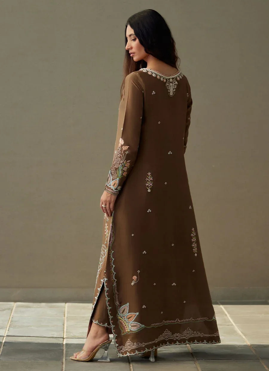 Farah Talib Aziz | Laani The Kaftan Edit | Enia Espresso Silk - Aqsa Fabrics