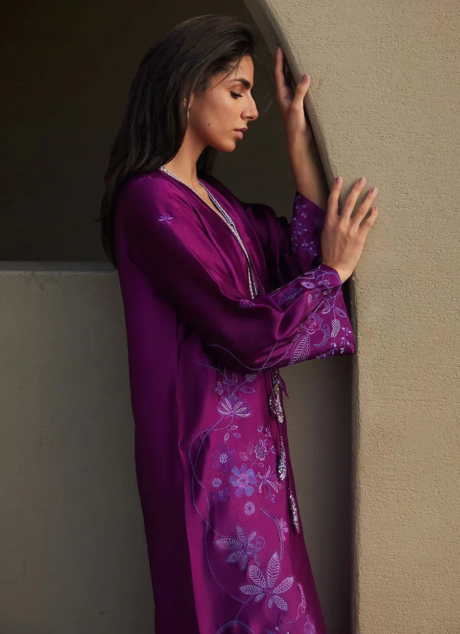 Farah Talib Aziz | Laani The Kaftan Edit | Gilly Grape Silk - Aqsa Fabrics