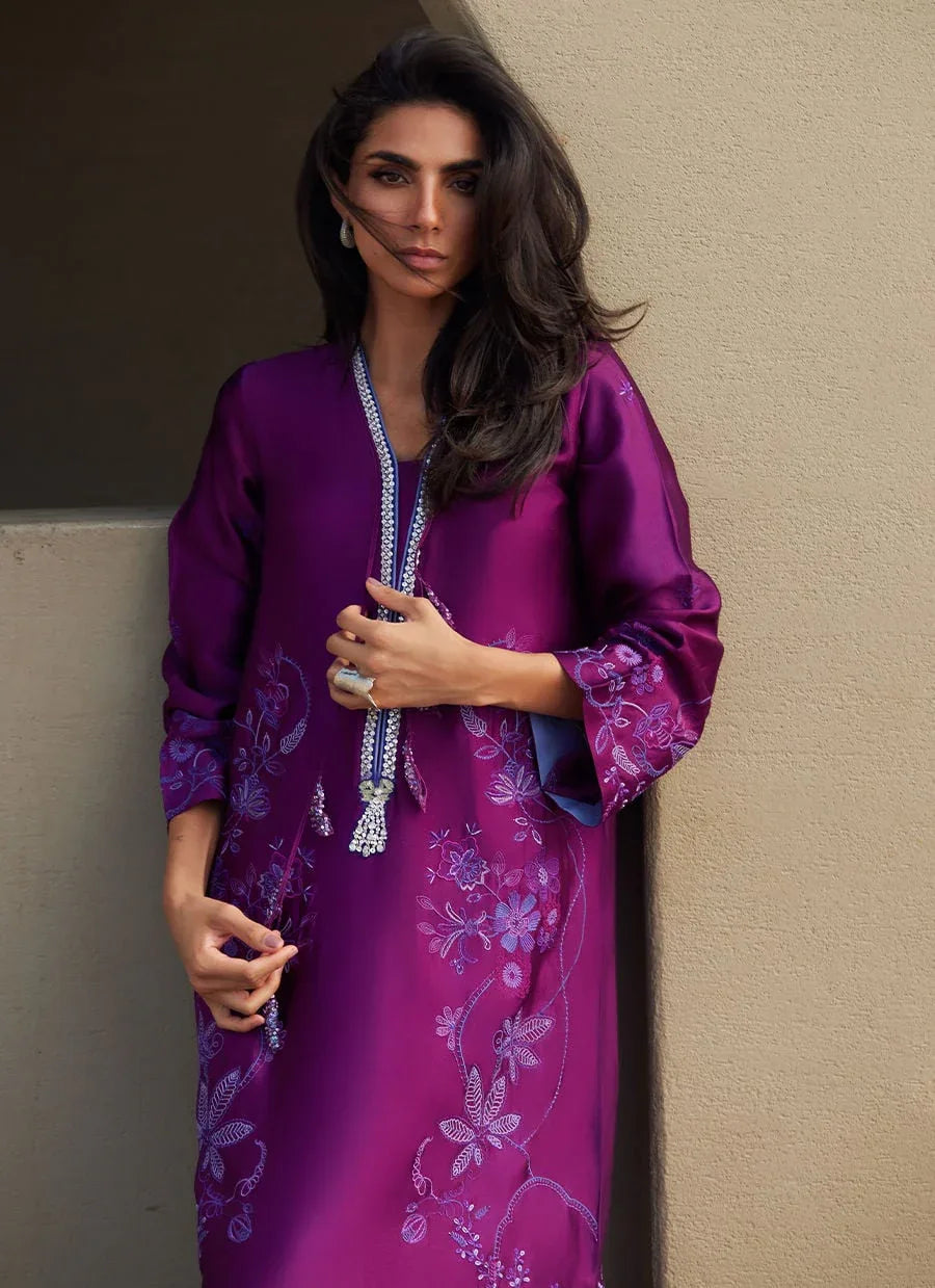 Farah Talib Aziz | Laani The Kaftan Edit | Gilly Grape Silk - Aqsa Fabrics