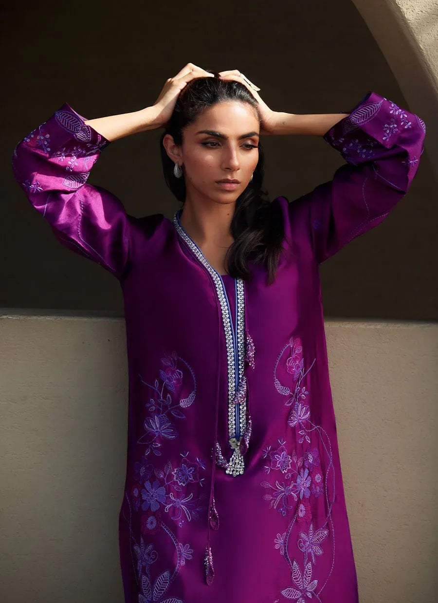 Farah Talib Aziz | Laani The Kaftan Edit | Gilly Grape Silk - Aqsa Fabrics