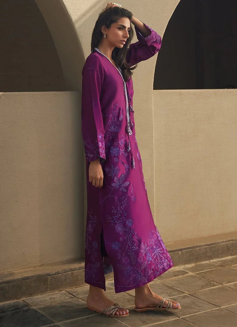 Farah Talib Aziz | Laani The Kaftan Edit | Gilly Grape Silk - Aqsa Fabrics