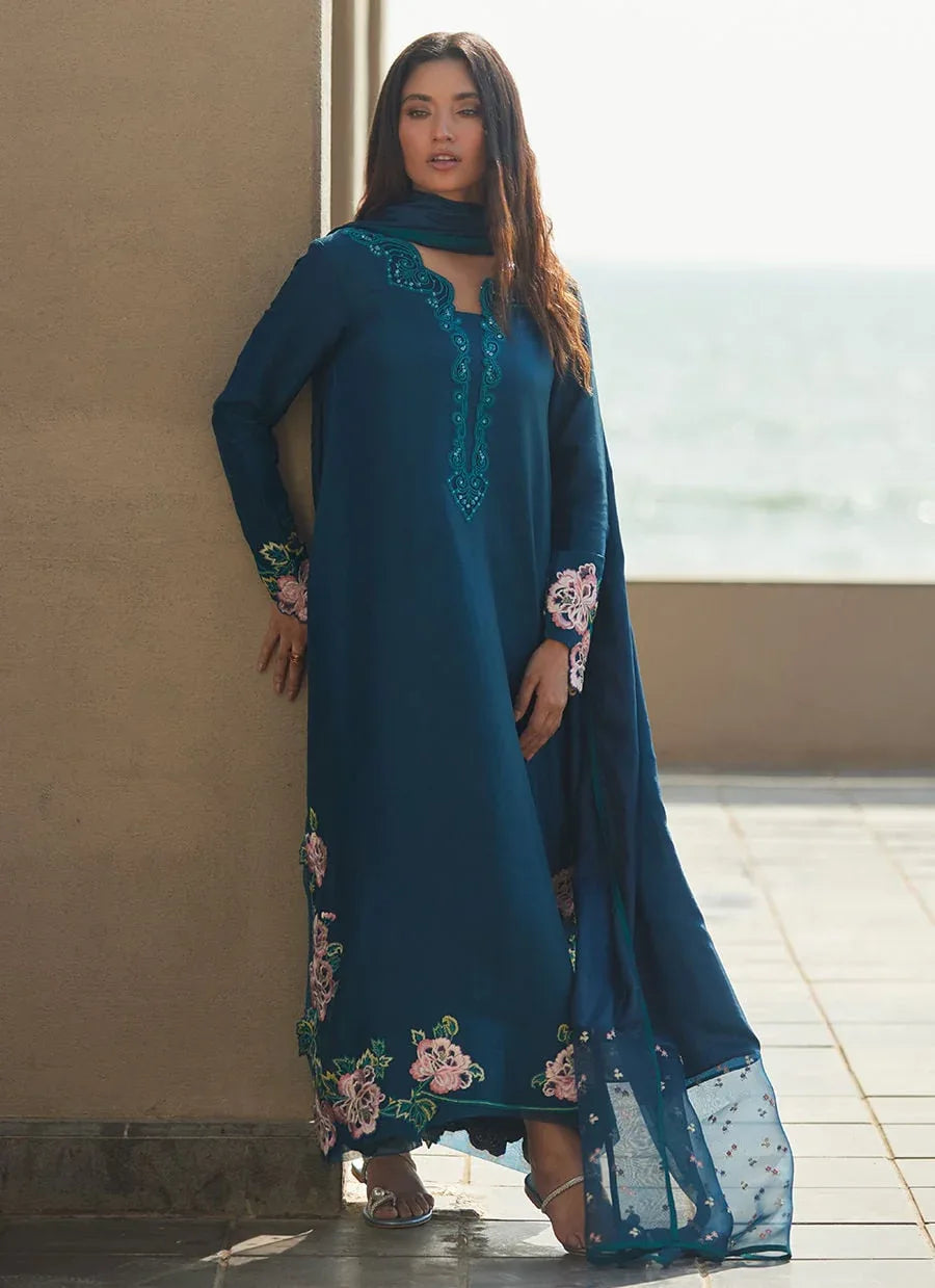 Farah Talib Aziz | Laani The Kaftan Edit | Terra Teal - Aqsa Fabrics