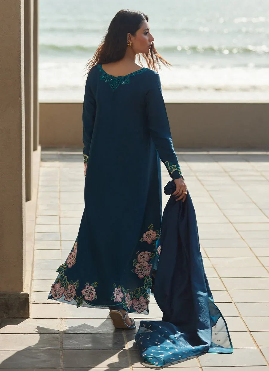 Farah Talib Aziz | Laani The Kaftan Edit | Terra Teal - Aqsa Fabrics