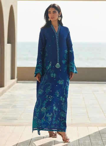 Farah Talib Aziz | Laani The Kaftan Edit | liri Ink Blue - Aqsa Fabrics