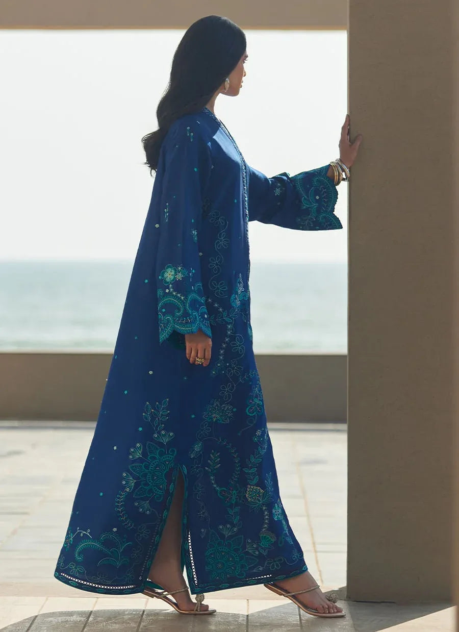 Farah Talib Aziz | Laani The Kaftan Edit | liri Ink Blue - Aqsa Fabrics