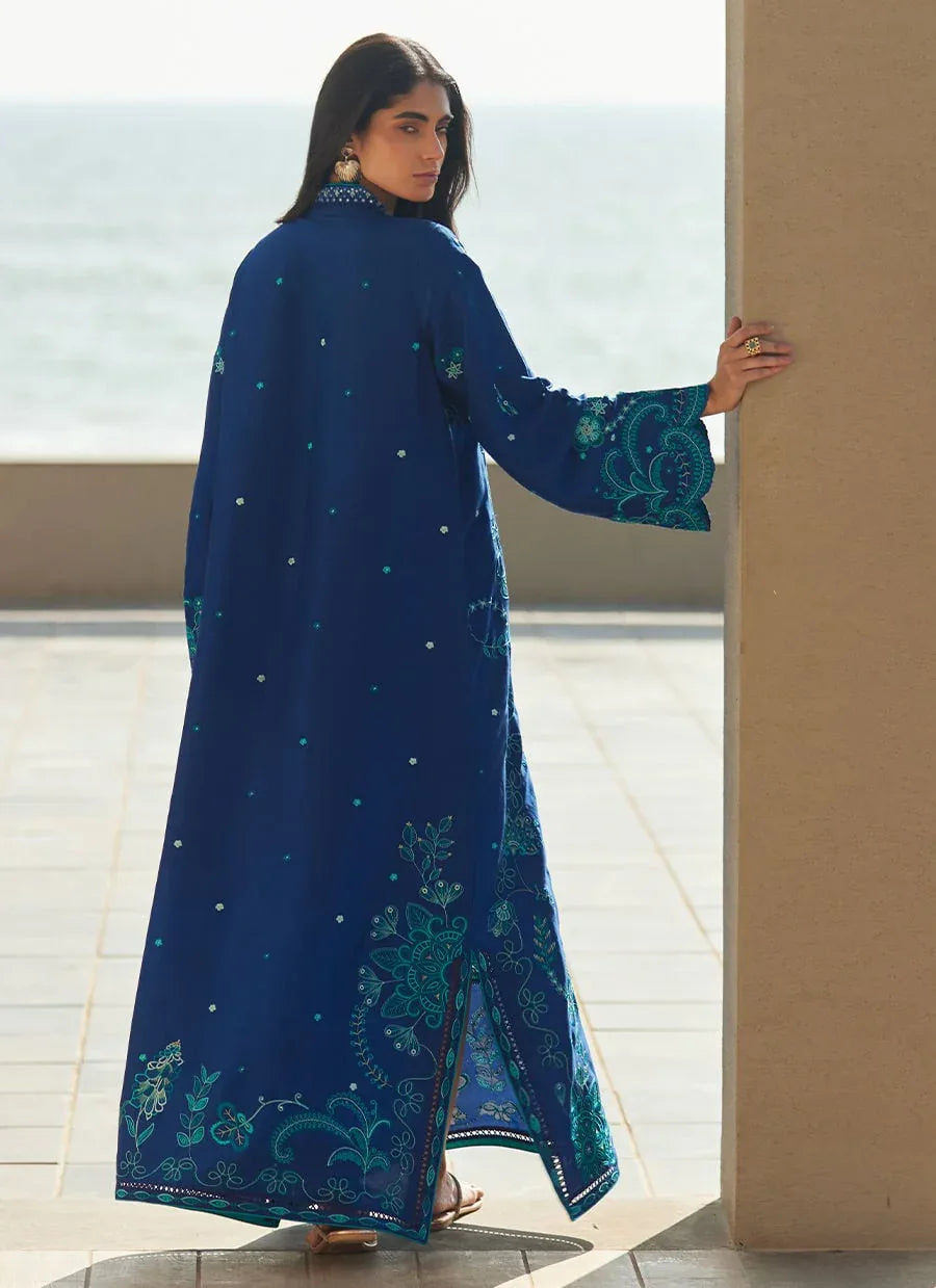 Farah Talib Aziz | Laani The Kaftan Edit | liri Ink Blue - Aqsa Fabrics