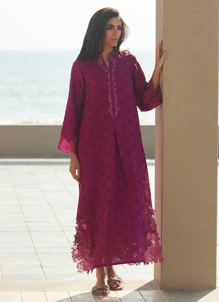 Farah Talib Aziz | Laani The Kaftan Edit | Marbella Magenta Silk - Aqsa Fabrics