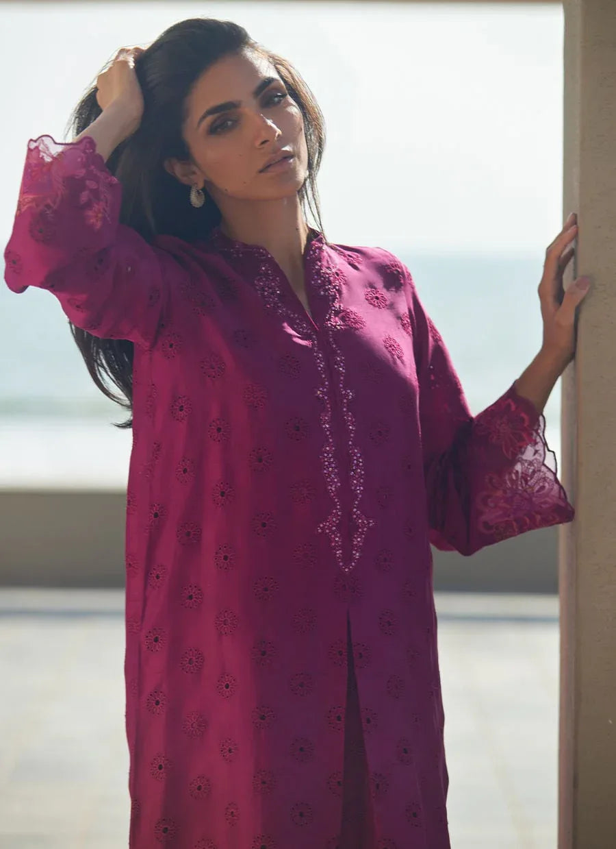 Farah Talib Aziz | Laani The Kaftan Edit | Marbella Magenta Silk - Aqsa Fabrics