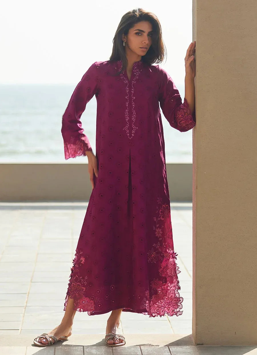 Farah Talib Aziz | Laani The Kaftan Edit | Marbella Magenta Silk - Aqsa Fabrics