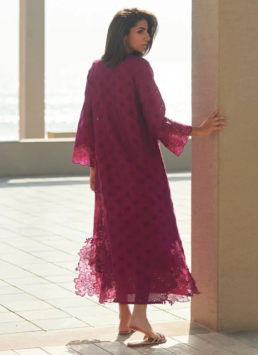 Farah Talib Aziz | Laani The Kaftan Edit | Marbella Magenta Silk - Aqsa Fabrics