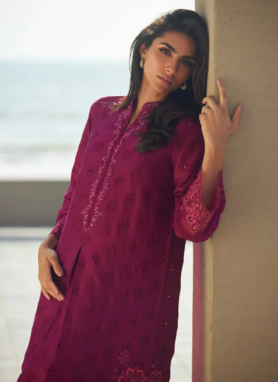 Farah Talib Aziz | Laani The Kaftan Edit | Marbella Magenta Silk - Aqsa Fabrics