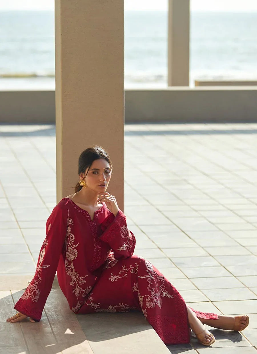 Farah Talib Aziz | Laani The Kaftan Edit | Siren Scarlett Silk - Aqsa Fabrics