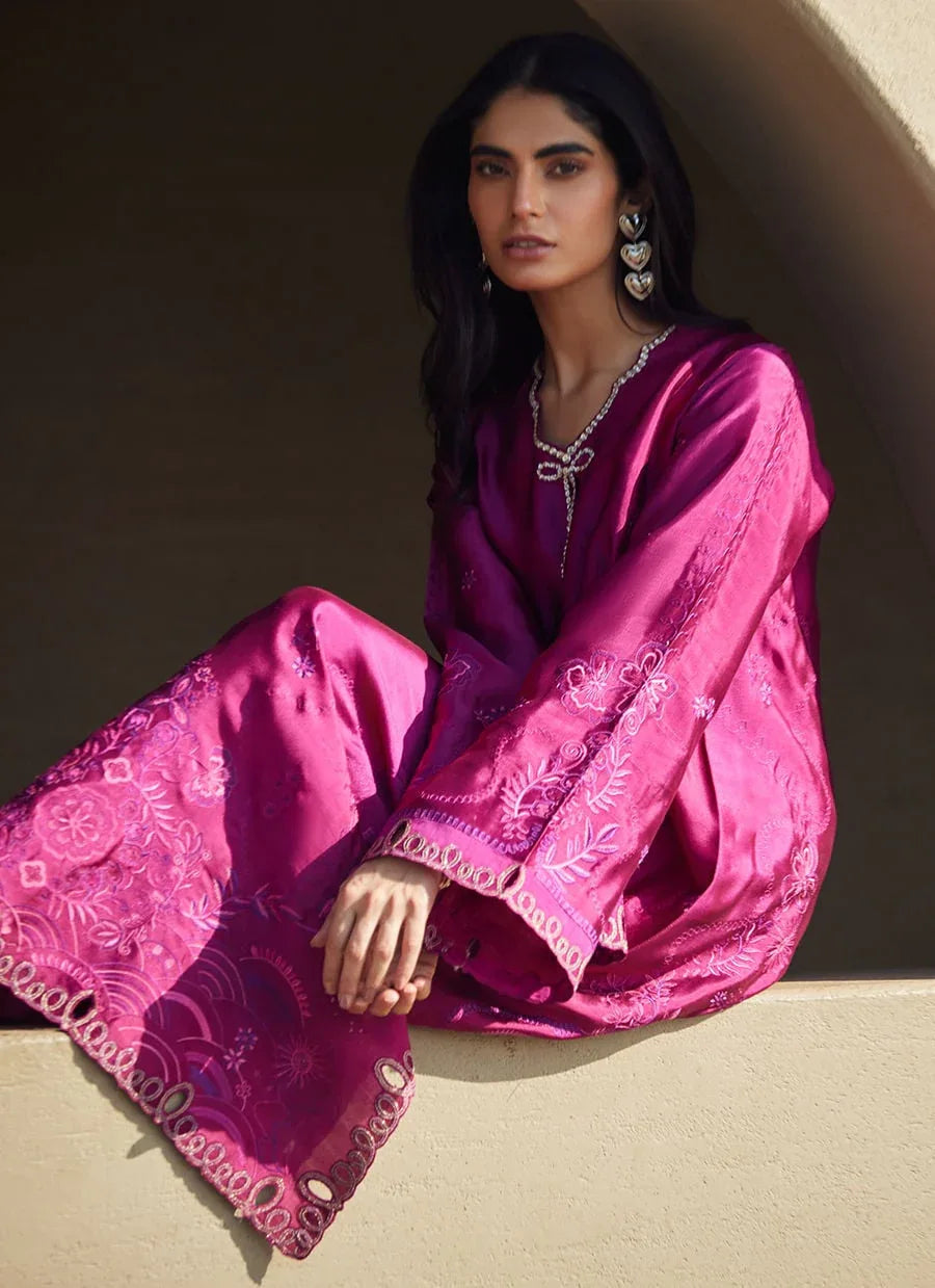 Farah Talib Aziz | Laani The Kaftan Edit | Aerie Hot Pink - Aqsa Fabrics