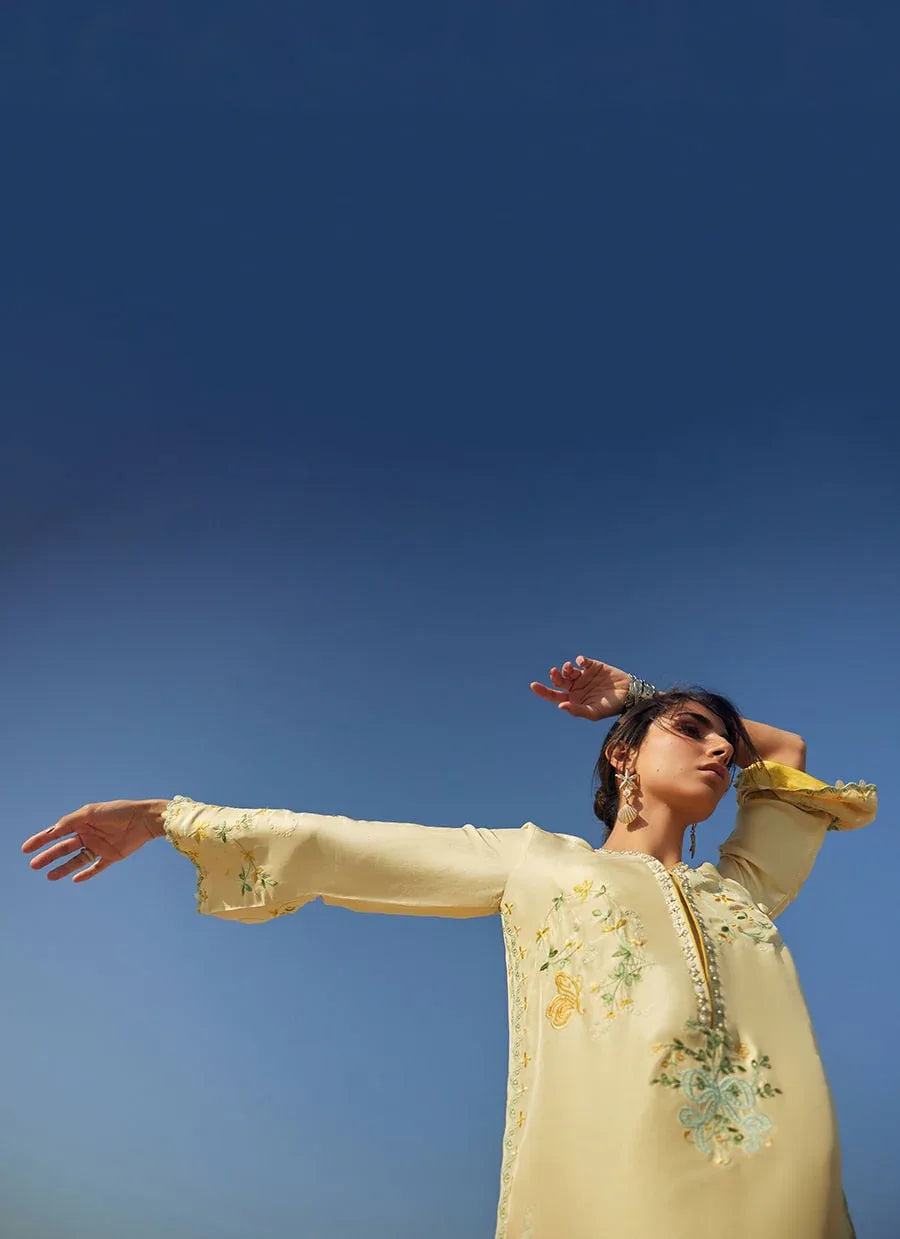 Farah Talib Aziz | Laani The Kaftan Edit | Lira Lemon - Aqsa Fabrics