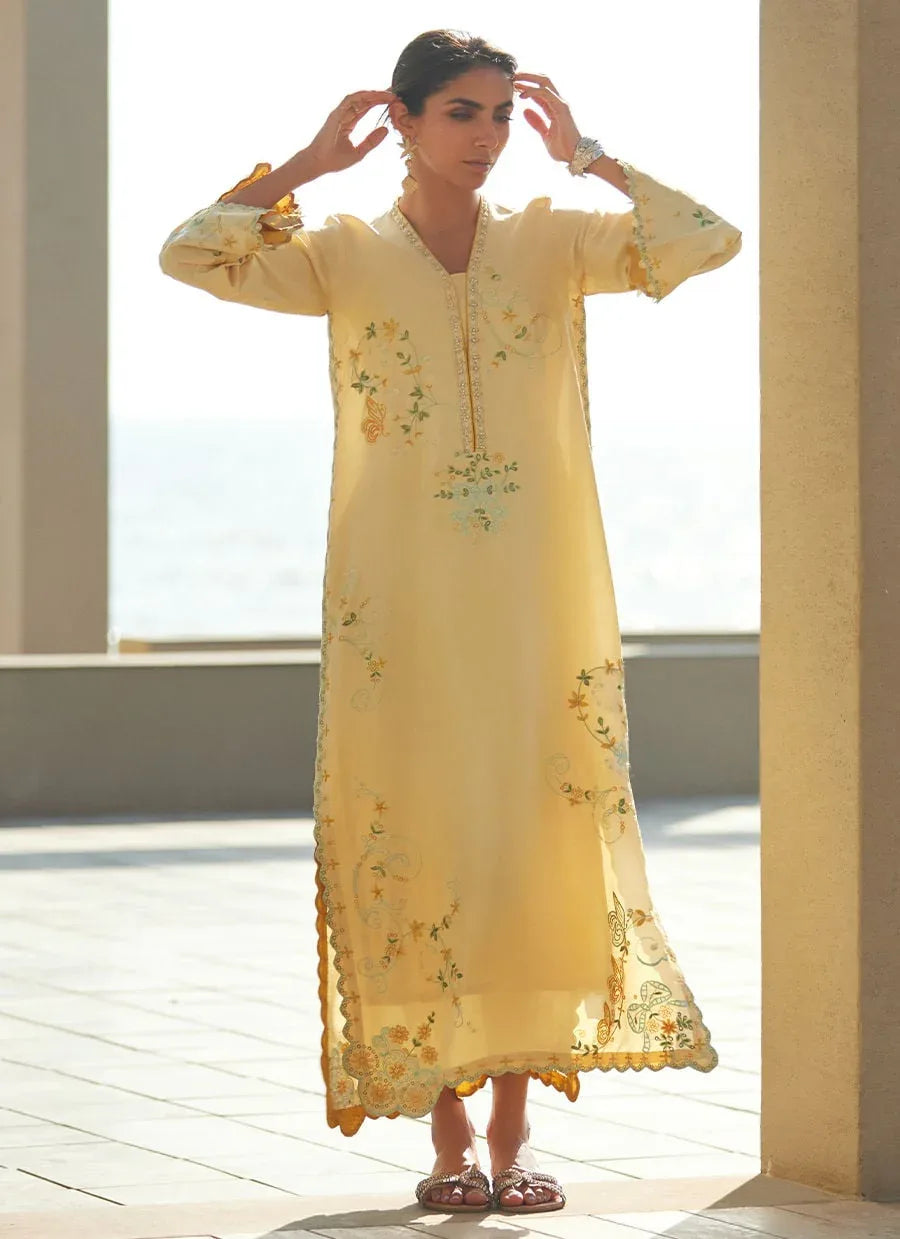 Farah Talib Aziz | Laani The Kaftan Edit | Lira Lemon - Aqsa Fabrics