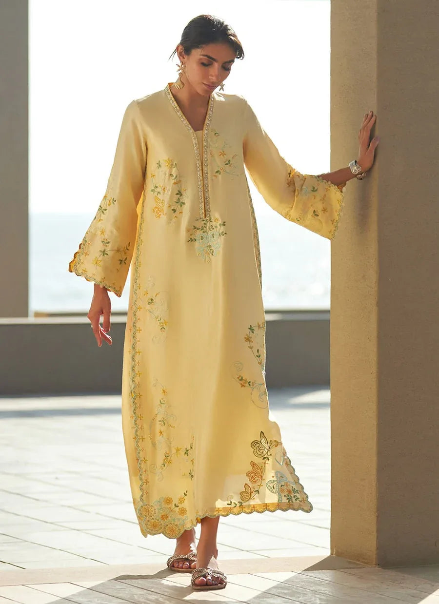 Farah Talib Aziz | Laani The Kaftan Edit | Lira Lemon - Aqsa Fabrics