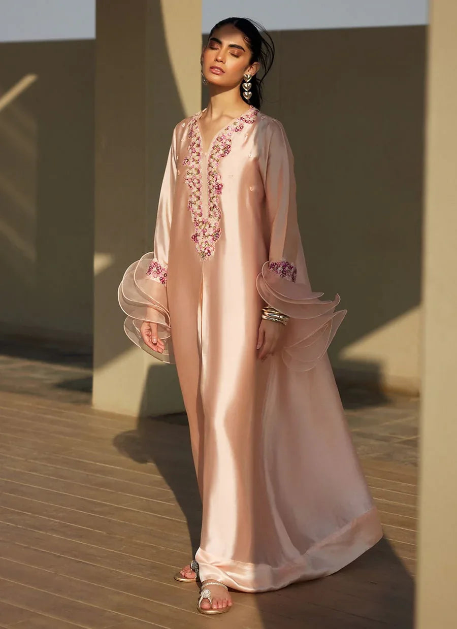 Farah Talib Aziz | Laani The Kaftan Edit | Mariposa Blush - Aqsa Fabrics