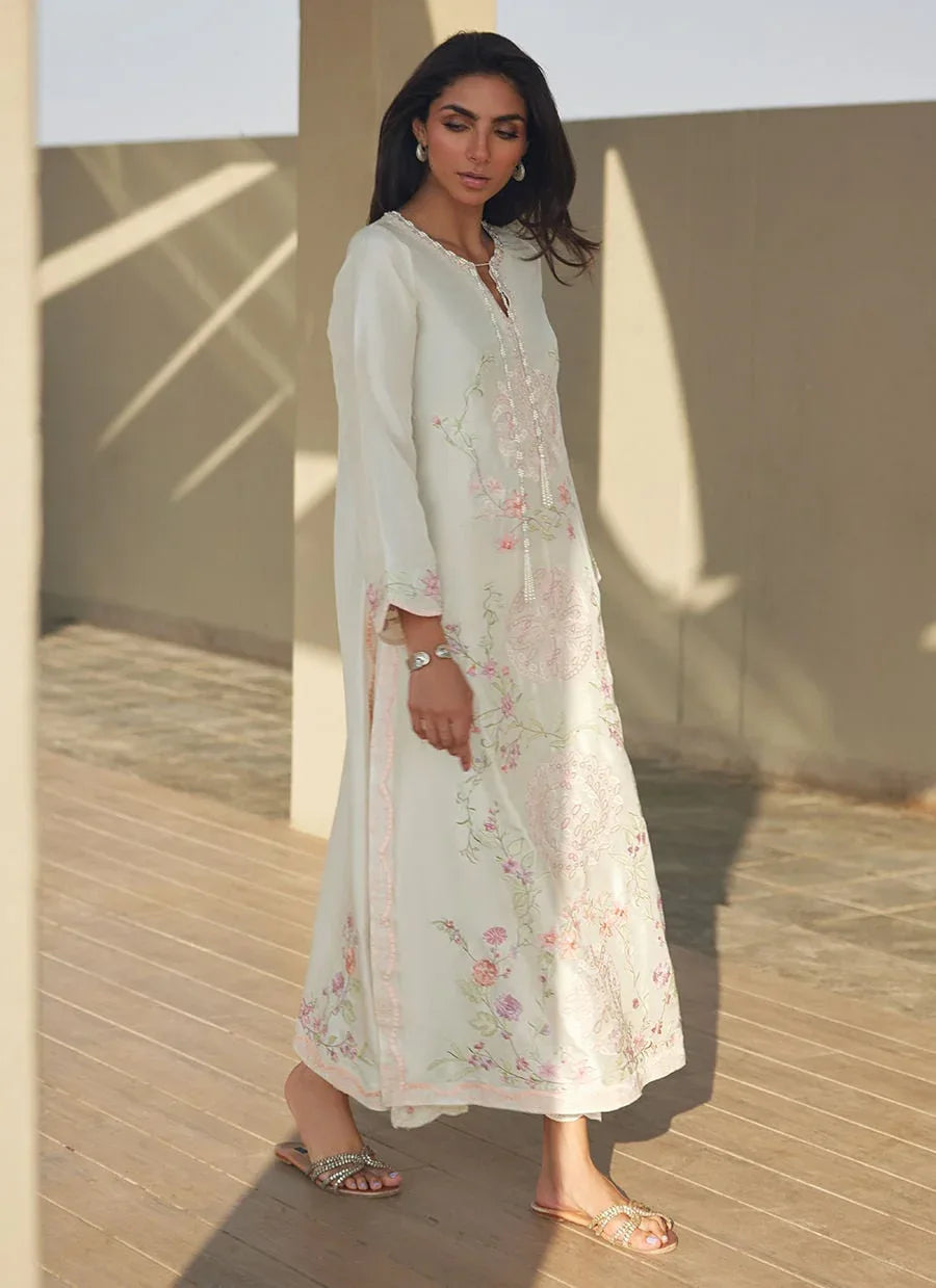 Farah Talib Aziz | Laani The Kaftan Edit | Coraline Ivory Silk - Aqsa Fabrics