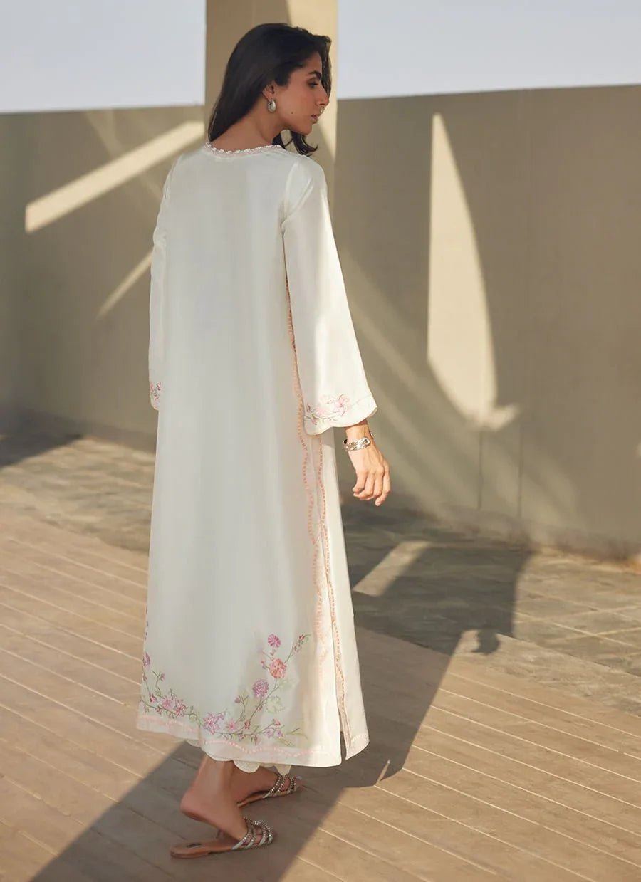 Farah Talib Aziz | Laani The Kaftan Edit | Coraline Ivory Silk - Aqsa Fabrics