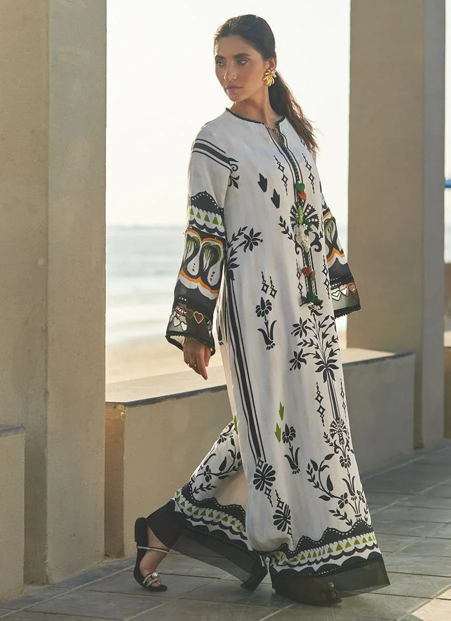 Farah Talib Aziz | Laani The Kaftan Edit | Zenya Crepe - Aqsa Fabrics