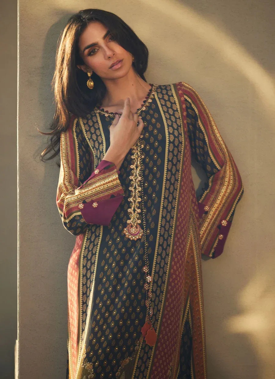Farah Talib Aziz | Laani The Kaftan Edit | Ophelia Onyx Crepe - Aqsa Fabrics