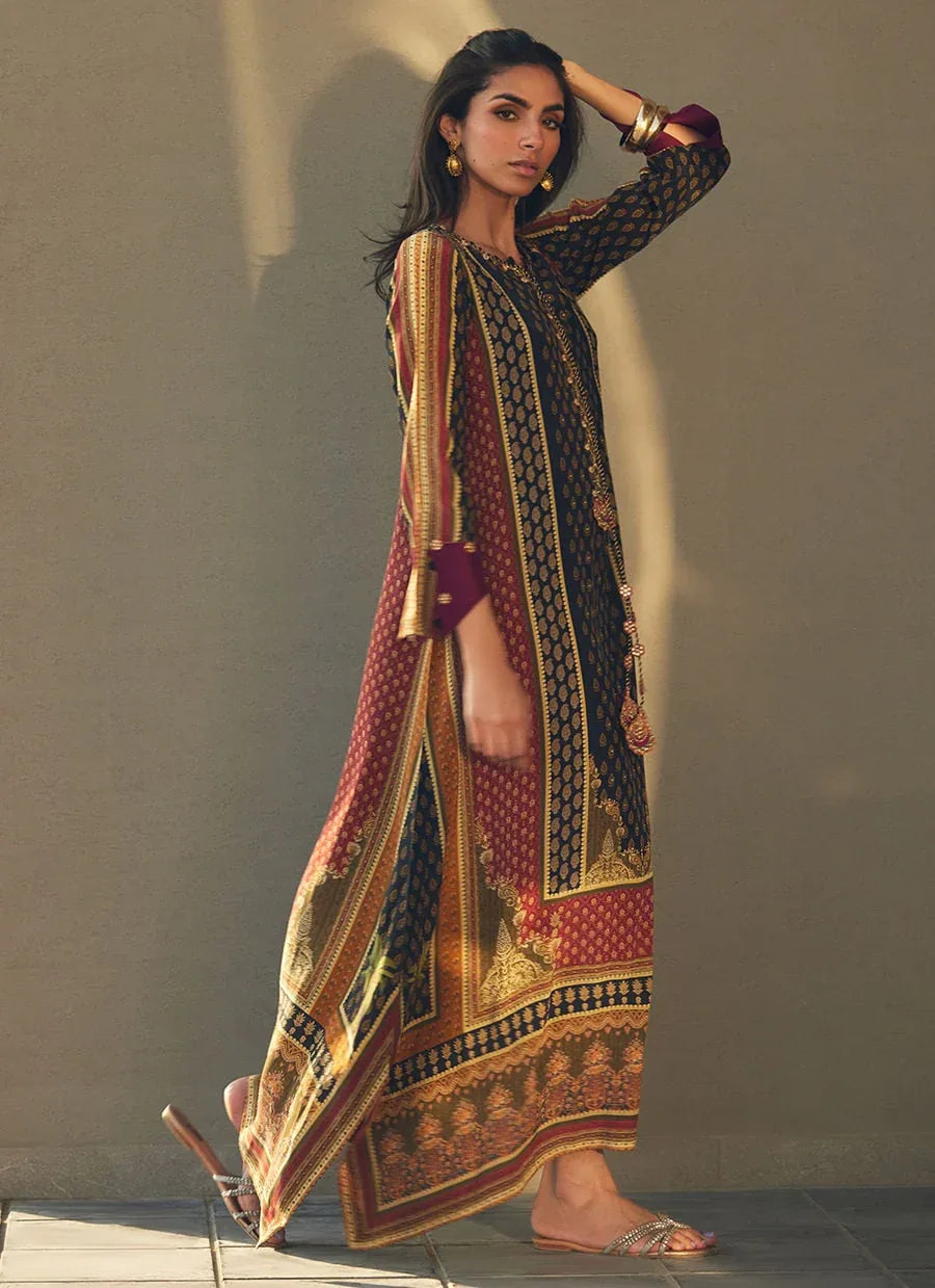 Farah Talib Aziz | Laani The Kaftan Edit | Ophelia Onyx Crepe - Aqsa Fabrics