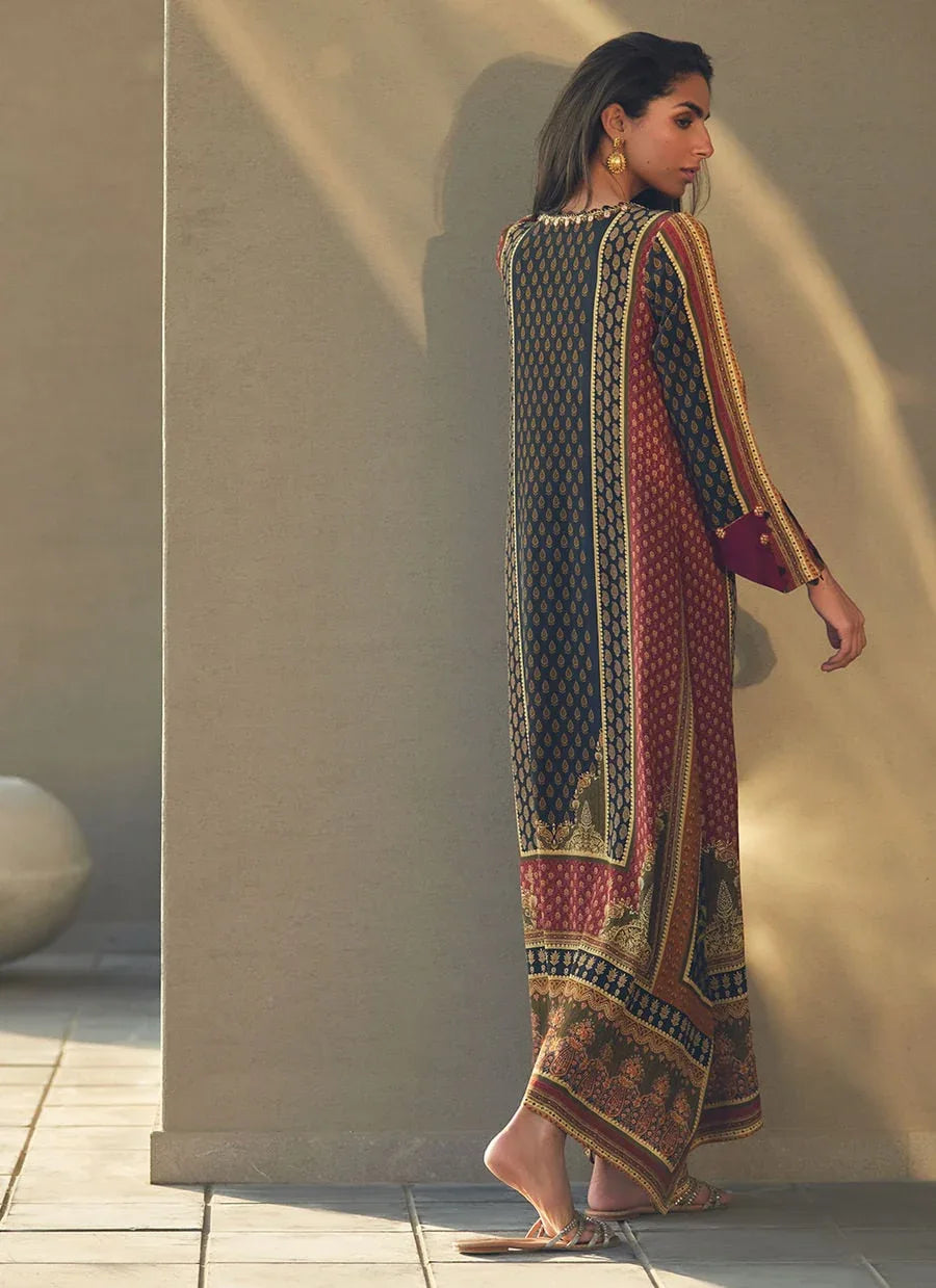 Farah Talib Aziz | Laani The Kaftan Edit | Ophelia Onyx Crepe - Aqsa Fabrics