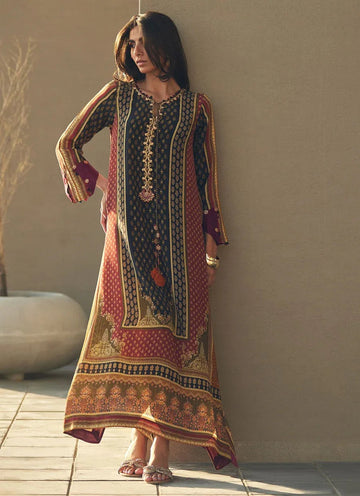Farah Talib Aziz | Laani The Kaftan Edit | Ophelia Onyx Crepe - Aqsa Fabrics