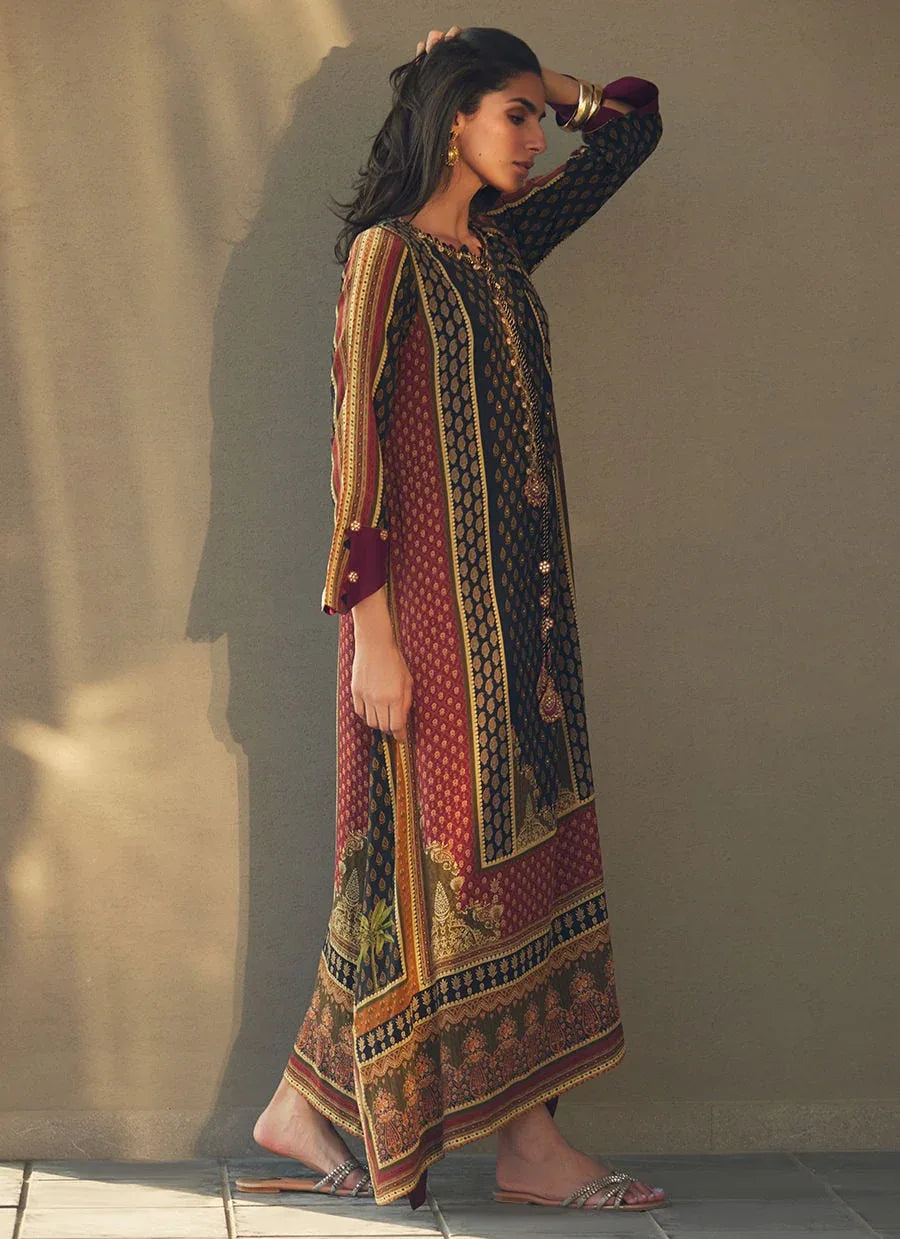 Farah Talib Aziz | Laani The Kaftan Edit | Ophelia Onyx Crepe - Aqsa Fabrics