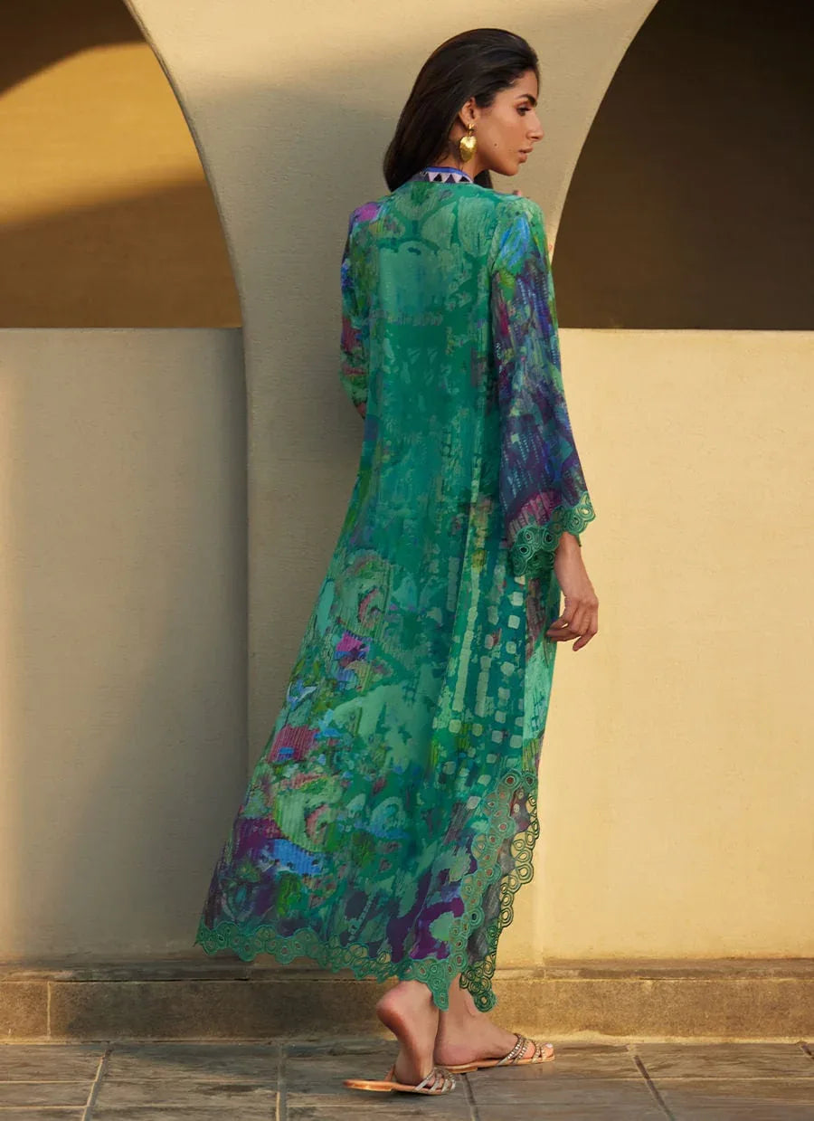Farah Talib Aziz | Laani The Kaftan Edit | Ariel Emerald Crepe - Aqsa Fabrics