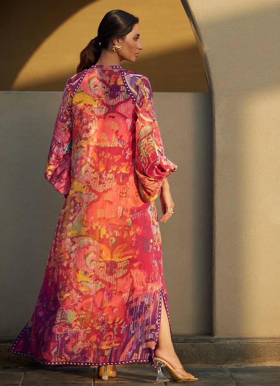 Farah Talib Aziz | Laani The Kaftan Edit | Mischa Magenta Crepe - Aqsa Fabrics