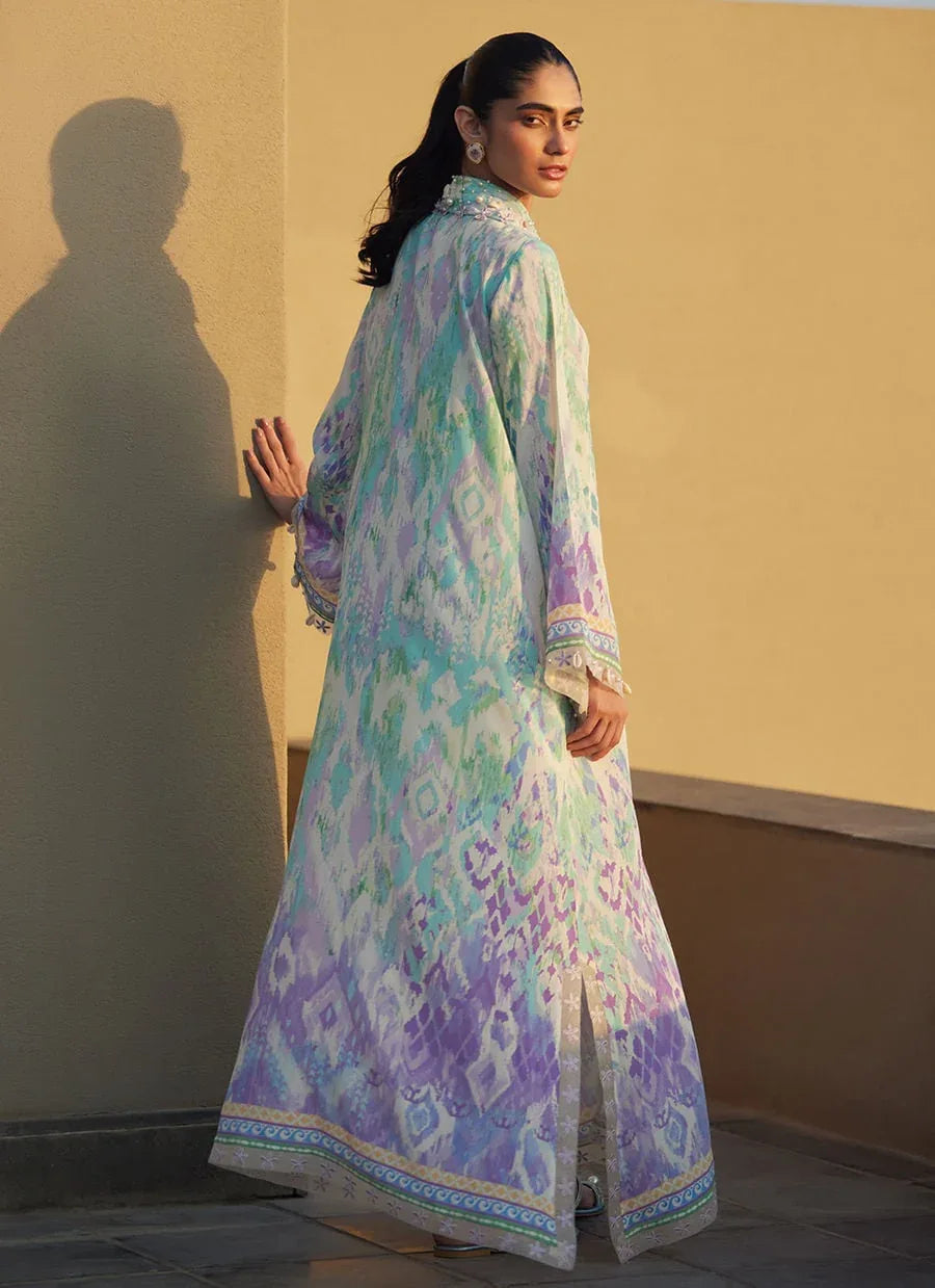 Farah Talib Aziz | Laani The Kaftan Edit | Marisol Ikkat Crepe - Aqsa Fabrics