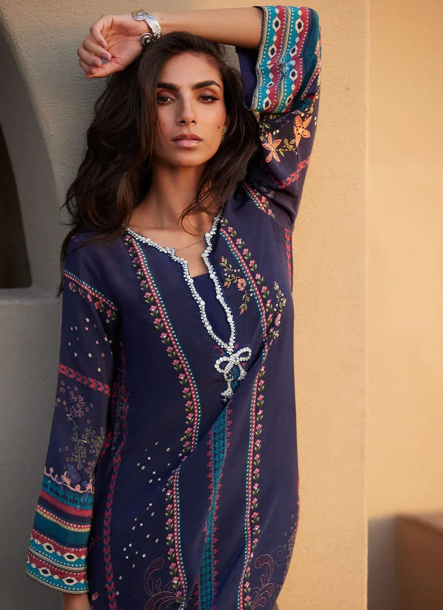 Farah Talib Aziz | Laani The Kaftan Edit | Zahara Midnight Crepe - Aqsa Fabrics